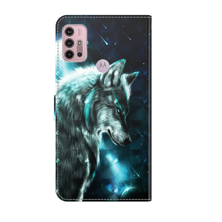 For Motorola Moto G30/G10/G20 3D Painting Pattern Horizontal Flip TPU + PU Leather Case with Holder & Card Slots & Wallet(Wolf) - Motorola Cases by buy2fix | Online Shopping UK | buy2fix