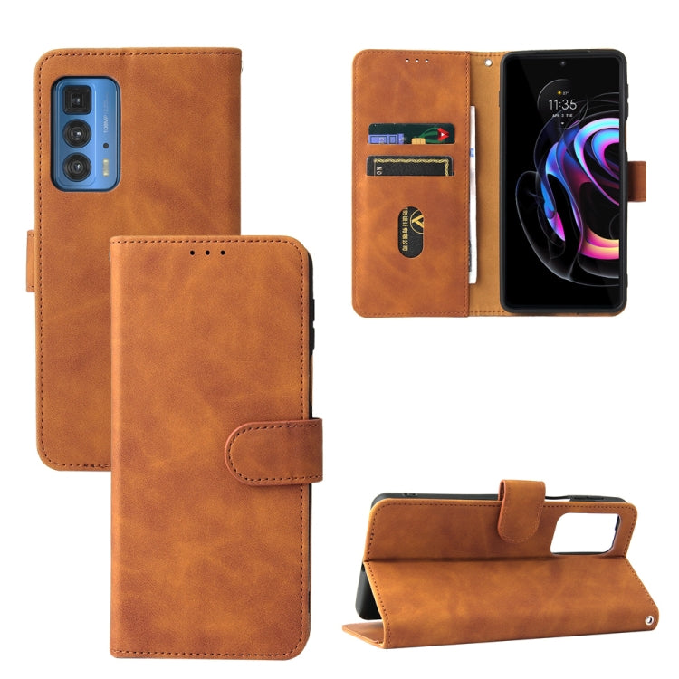 Solid Color Skin Feel Magnetic Buckle Horizontal Flip Calf Texture PU Leather Case with Holder & Card Slots & Wallet For Motorola Moto Edge 20 Pro(Brown) - Motorola Cases by buy2fix | Online Shopping UK | buy2fix