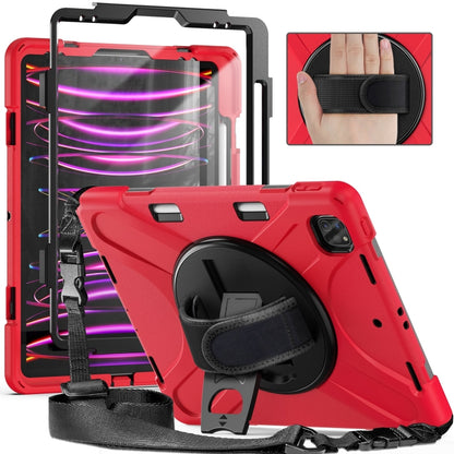 For iPad Pro 12.9 2022 / 2021/ 2020 / 2018  Silicone + PC Protective Tablet Case with Holder & Shoulder Strap(Red) - iPad Pro 12.9 (2022/2021) Cases by buy2fix | Online Shopping UK | buy2fix