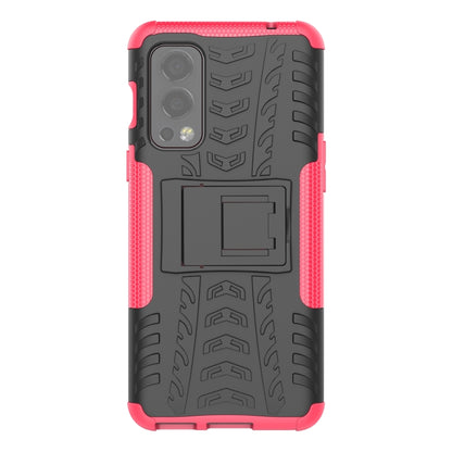 For OnePlus Nord 2 5G Tire Texture Shockproof TPU+PC Protective Case with Holder(Pink) - OnePlus Cases by buy2fix | Online Shopping UK | buy2fix