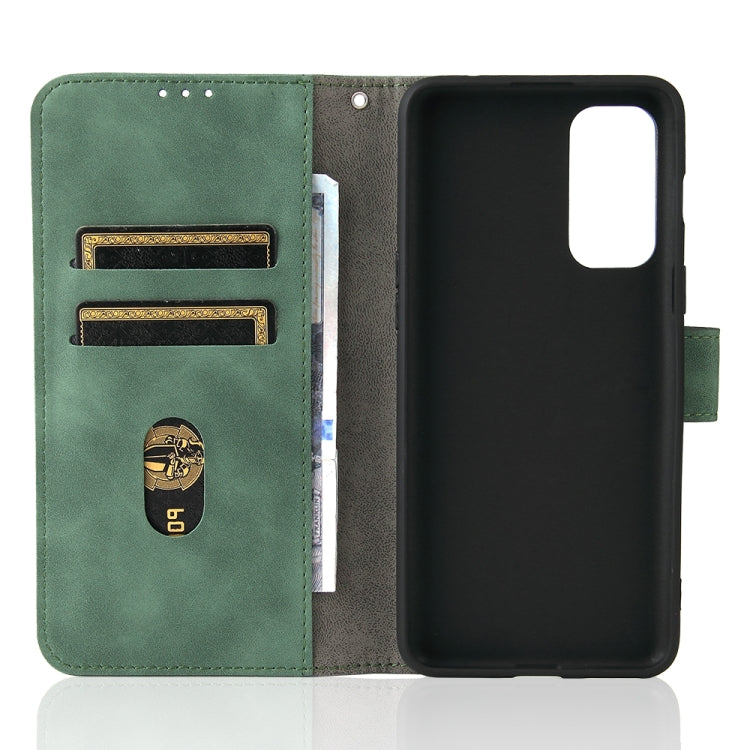 For OnePlus Nord 2 5G Solid Color Skin Feel Magnetic Buckle Horizontal Flip Calf Texture PU Leather Case with Holder & Card Slots & Wallet(Green) - OnePlus Cases by buy2fix | Online Shopping UK | buy2fix