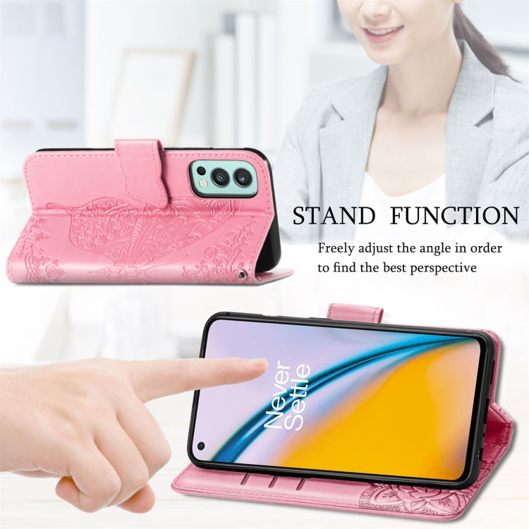 Butterfly Love Flowers Embossed Horizontal Flip Leather Case with Holder & Card Slots & Wallet & Lanyard For OnePlus Nord 2 5G(Pink) - OnePlus Cases by buy2fix | Online Shopping UK | buy2fix