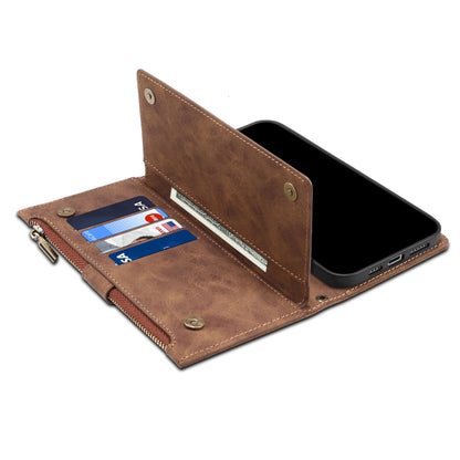 For iPhone 13 Retro Frosted Horizontal Flip Leather Case with Holder & Card Slot & Wallet & Zipper Pocket & Lanyard(Brown) - iPhone 13 Cases by buy2fix | Online Shopping UK | buy2fix