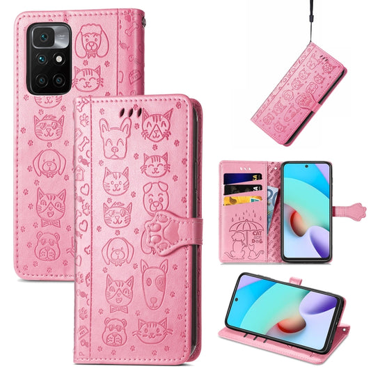 For Xiaomi Redmi 10 Lovely Cat and Dog Embossing Pattern Horizontal Flip Leather Case , with Holder & Card Slots & Wallet & Cartoon Clasp & Lanyard(Pink) - Xiaomi Cases by buy2fix | Online Shopping UK | buy2fix