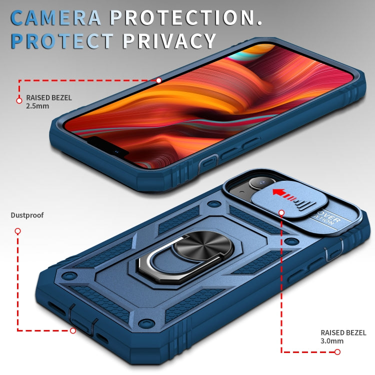 For iPhone 13 Sliding Camera Cover Design TPU + PC Protective Case with 360 Degree Rotating Holder & Card Slot(Blue+Blue) - iPhone 13 Cases by buy2fix | Online Shopping UK | buy2fix