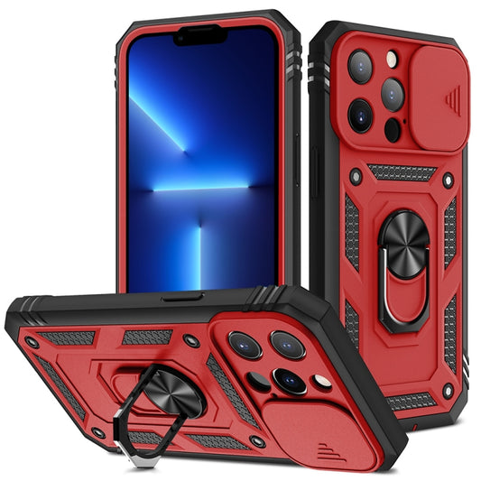 For iPhone 13 Pro Sliding Camera Cover Design TPU + PC Protective Case with 360 Degree Rotating Holder & Card Slot (Red+Black) - iPhone 13 Pro Cases by buy2fix | Online Shopping UK | buy2fix