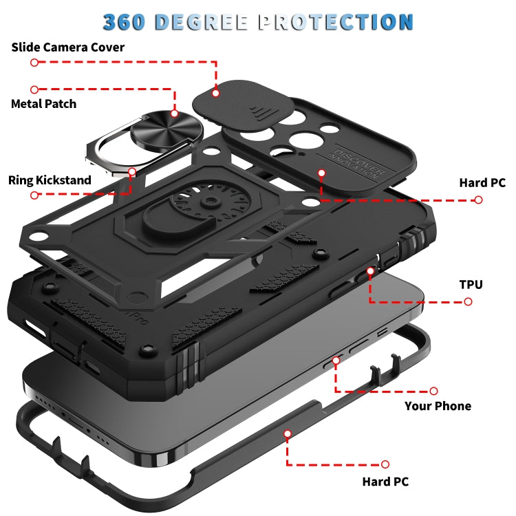 For iPhone 13 Pro Max Sliding Camera Cover Design TPU + PC Protective Case with 360 Degree Rotating Holder & Card Slot (Black+Black) - iPhone 13 Pro Max Cases by buy2fix | Online Shopping UK | buy2fix