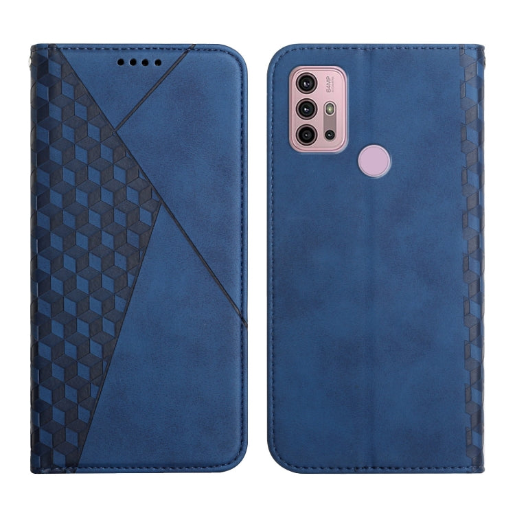 For Motorola Moto G30 / G10 Diamond Pattern Splicing Skin Feel Magnetic Horizontal Flip Leather Case with Card Slots & Holder & Wallet(Blue) - Motorola Cases by buy2fix | Online Shopping UK | buy2fix