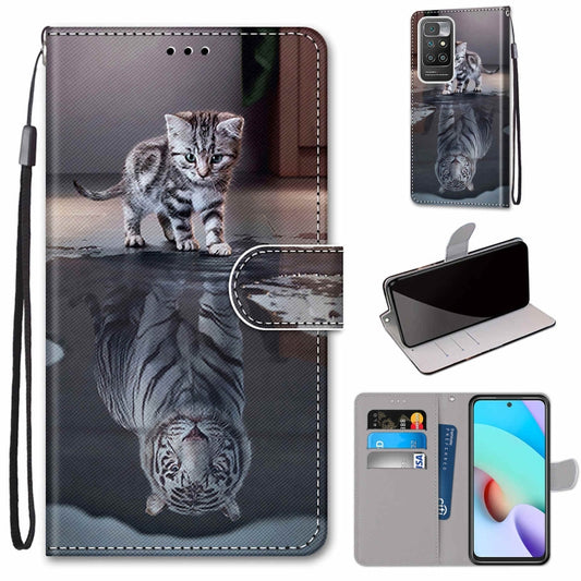 For Xiaomi Redmi 10 Coloured Drawing Cross Texture Horizontal Flip PU Leather Case with Holder & Card Slots & Wallet & Lanyard(Cat Becomes Tiger) - Xiaomi Cases by buy2fix | Online Shopping UK | buy2fix