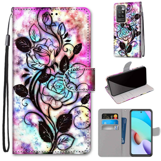 For Xiaomi Redmi 10 Coloured Drawing Cross Texture Horizontal Flip PU Leather Case with Holder & Card Slots & Wallet & Lanyard(Color Bottom Hollow Flower) - Xiaomi Cases by buy2fix | Online Shopping UK | buy2fix