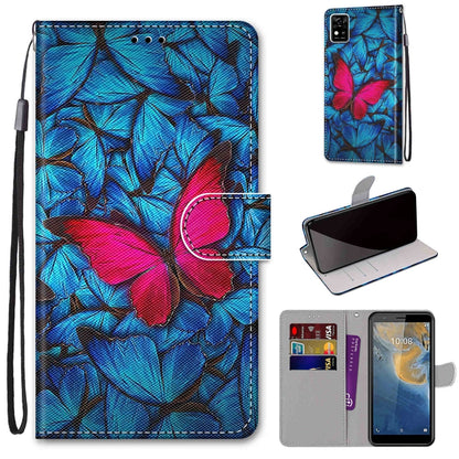 For ZTE Blade A31 Coloured Drawing Cross Texture Horizontal Flip PU Leather Case with Holder & Card Slots & Wallet & Lanyard(Blue Red Butterfly) - ZTE Cases by buy2fix | Online Shopping UK | buy2fix
