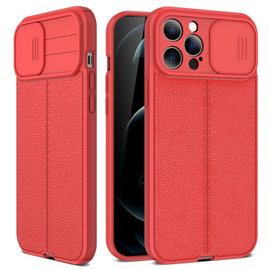For iPhone 13 Pro Max Litchi Texture Sliding Camshield TPU Protective Case (Red) - iPhone 13 Pro Max Cases by buy2fix | Online Shopping UK | buy2fix