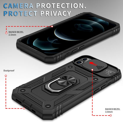 For iPhone 12 / 12 Pro Sliding Camera Cover Design TPU + PC Protective Case with 360 Degree Rotating Holder & Card Slot(Black+Black) - iPhone 12 / 12 Pro Cases by buy2fix | Online Shopping UK | buy2fix