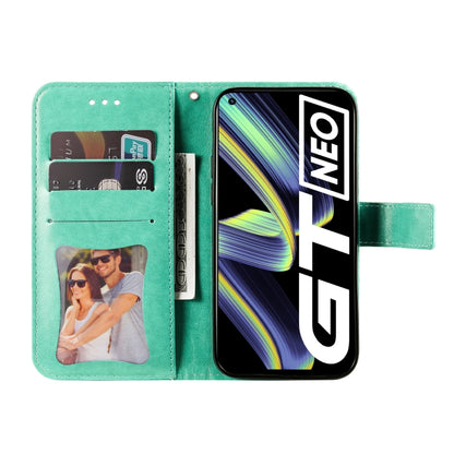 For OPPO Realme GT Master / Realme Q3 Pro 7-petal Flowers Embossing Pattern Horizontal Flip PU Leather Case with Holder & Card Slots & Wallet & Photo Frame(Green) - Realme Cases by buy2fix | Online Shopping UK | buy2fix