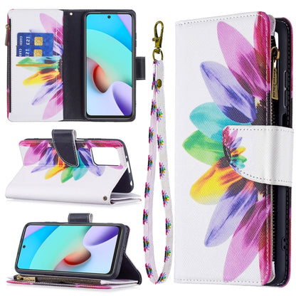 For Xiaomi Redmi 10 Colored Drawing Pattern Zipper Horizontal Flip Leather Case with Holder & Card Slots & Wallet(Sun Flower) - Xiaomi Cases by buy2fix | Online Shopping UK | buy2fix