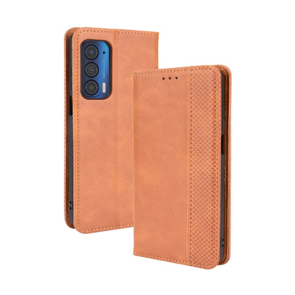 For Motorola Edge 2021 Magnetic Buckle Retro Pattern Horizontal Flip Leather Case with Holder & Card Slot & Wallet(Brown) - Motorola Cases by buy2fix | Online Shopping UK | buy2fix