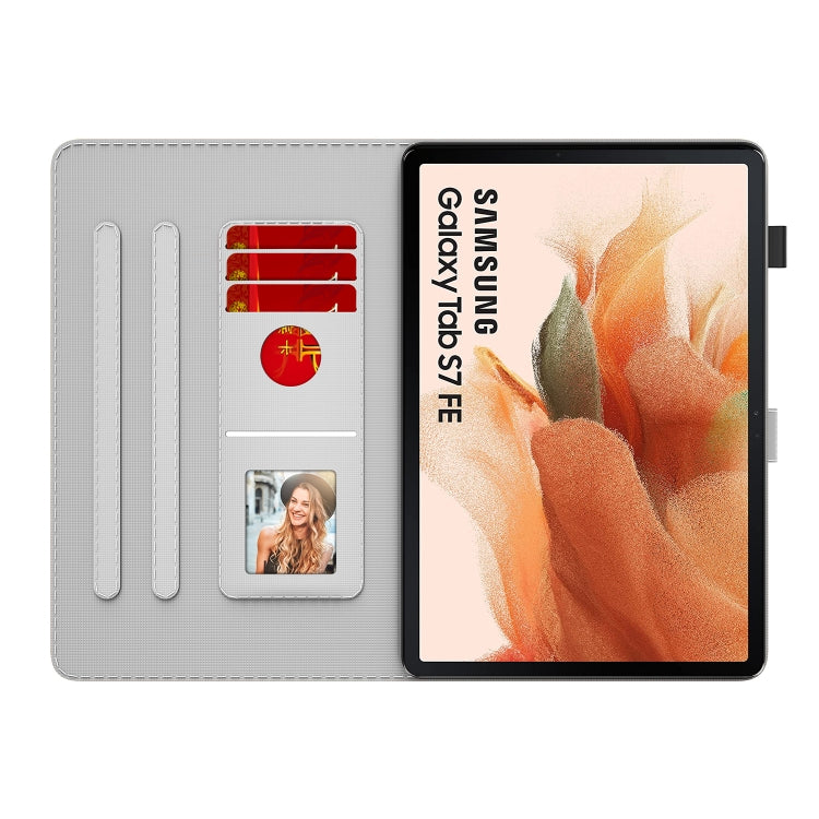 For Samsung Galaxy Tab S7 FE 12.4 inch 2021 T730 / T736 Voltage Watercolor Pattern Skin Feel Magnetic Horizontal Flip PU Leather Case with Holder & Card Slots & Photo Frame(Spring Cherry) - Galaxy Tab S7 FE by buy2fix | Online Shopping UK | buy2fix