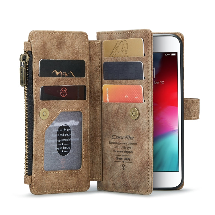 For iPhone SE 2022 / SE 2020 / 8 / 7 / 6 CaseMe-C30 PU + TPU Multifunctional Horizontal Flip Leather Case with Holder & Card Slot & Wallet & Zipper Pocke(Brown) - iPhone SE 2022 / 2020 / 8 / 7 Cases by CaseMe | Online Shopping UK | buy2fix