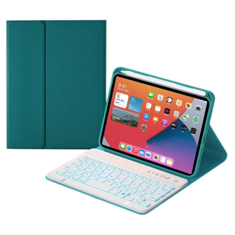 HK006D Square Keys Detachable Bluetooth Solid Color Keyboard Leather Tablet Case with Colorful Backlight & Holder for iPad mini 6(Dark Green) - For iPad mini by buy2fix | Online Shopping UK | buy2fix