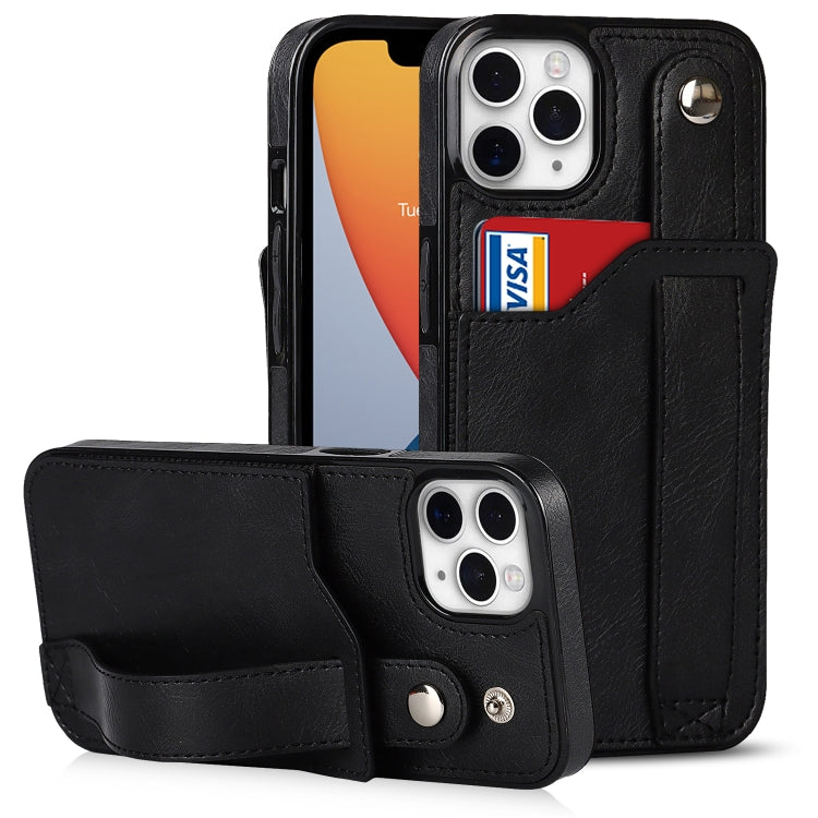 For iPhone 11 Pro Crazy Horse Texture Shockproof TPU + PU Leather Case with Card Slot & Wrist Strap Holder (Black) - iPhone 11 Pro Cases by buy2fix | Online Shopping UK | buy2fix