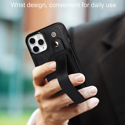 For iPhone 11 Pro Max Crazy Horse Texture Shockproof TPU + PU Leather Case with Card Slot & Wrist Strap Holder (Black) - iPhone 11 Pro Max Cases by buy2fix | Online Shopping UK | buy2fix