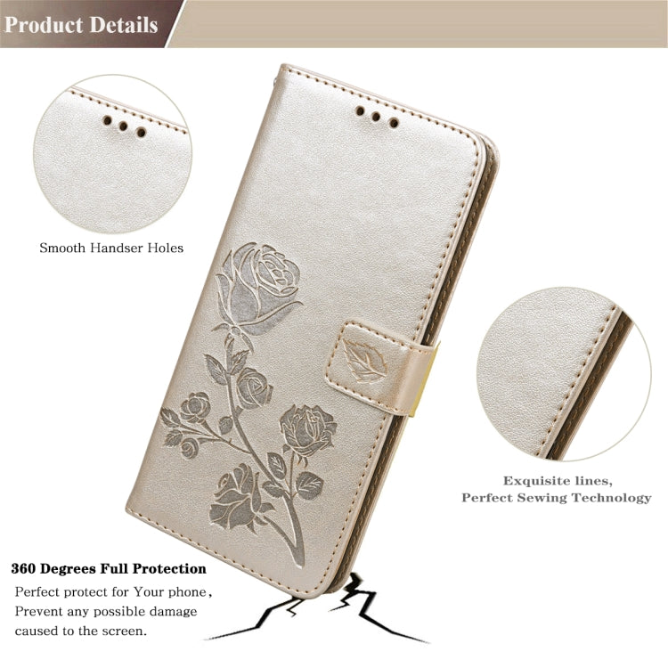 For iPhone 13 Rose Embossed Horizontal Flip PU Leather Case with Holder & Card Slots & Wallet(Gold) - iPhone 13 Cases by buy2fix | Online Shopping UK | buy2fix