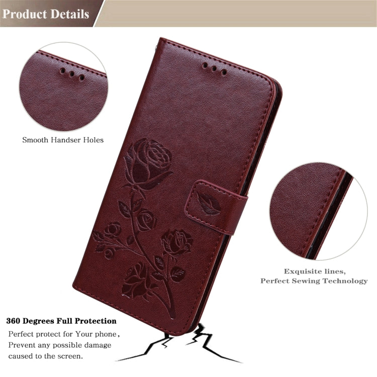 For iPhone 13 Rose Embossed Horizontal Flip PU Leather Case with Holder & Card Slots & Wallet(Brown) - iPhone 13 Cases by buy2fix | Online Shopping UK | buy2fix