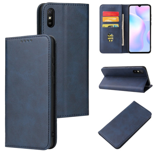 For Xiaomi Redmi 9A Calf Texture Magnetic Horizontal Flip Leather Case with Holder & Card Slots & Wallet(Blue) - Xiaomi Cases by buy2fix | Online Shopping UK | buy2fix