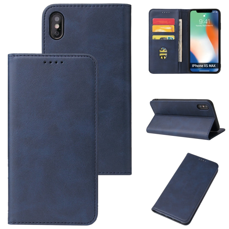 For iPhone X / XS Calf Texture Magnetic Horizontal Flip Leather Case with Holder & Card Slots & Wallet(Blue) - More iPhone Cases by buy2fix | Online Shopping UK | buy2fix