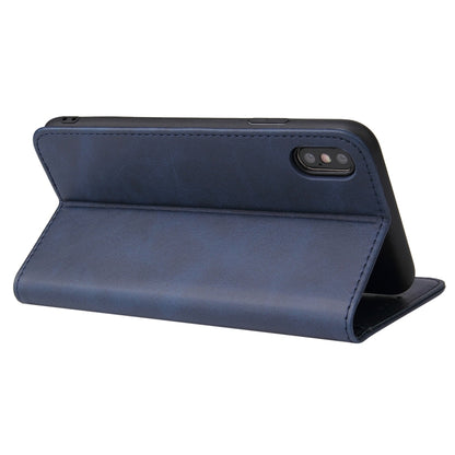 For iPhone X / XS Calf Texture Magnetic Horizontal Flip Leather Case with Holder & Card Slots & Wallet(Blue) - More iPhone Cases by buy2fix | Online Shopping UK | buy2fix