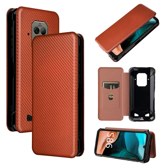 For Doogee S86 / S86 Pro Carbon Fiber Texture Horizontal Flip TPU + PC + PU Leather Case with Card Slot(Brown) - More Brand by buy2fix | Online Shopping UK | buy2fix
