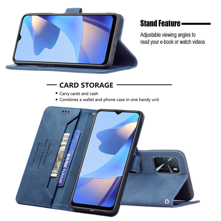 For OPPO A16/ A16s/ A54s/ A55 5G/ A53s 5G Magnetic Clasp RFID Blocking Anti-Theft Leather Case with Holder & Card Slots & Wallet(Blue) - OPPO Cases by buy2fix | Online Shopping UK | buy2fix