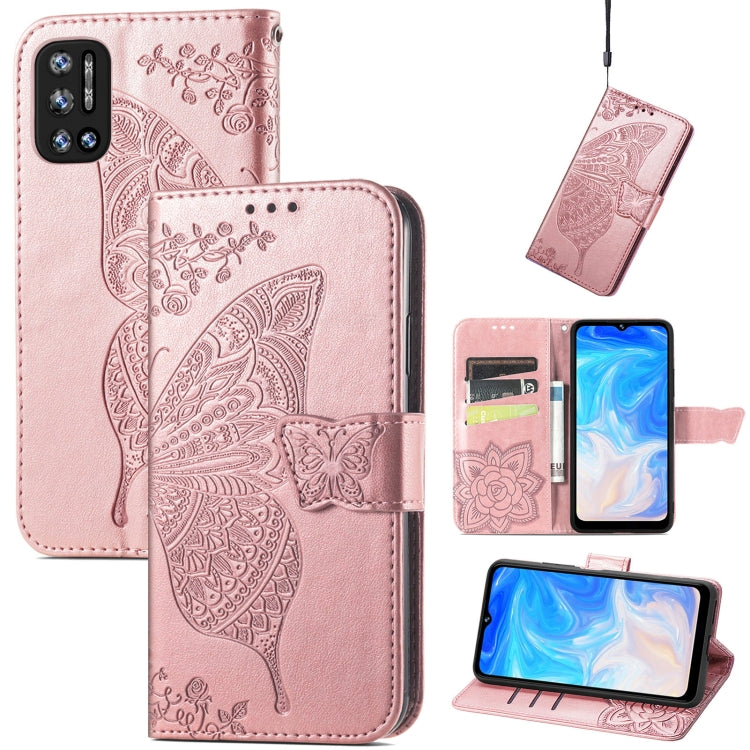 For DOOGEE N40 Pro Butterfly Love Flowers Embossed Horizontal Flip Leather Case with Holder & Card Slots & Wallet & Lanyard(Rose Gold) - More Brand by buy2fix | Online Shopping UK | buy2fix