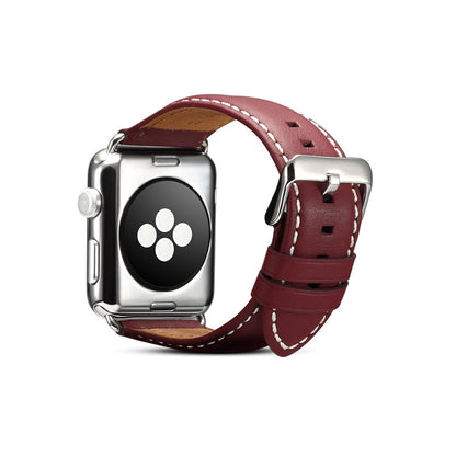 For Apple Watch Series 9&8&7 41mm / SE 3&SE 2&6&SE&5&4 40mm / 3&2&1 38mm Environmental Protection Genuine Leather Watch Band Watch Band(Red-brown) - Watch Bands by buy2fix | Online Shopping UK | buy2fix