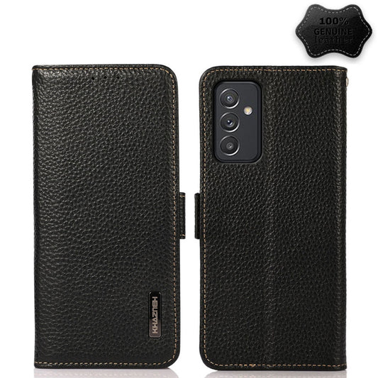 For Samsung Galaxy M52 5G KHAZNEH Side-Magnetic Litchi Genuine Leather RFID Phone Case(Black) - Galaxy Phone Cases by buy2fix | Online Shopping UK | buy2fix