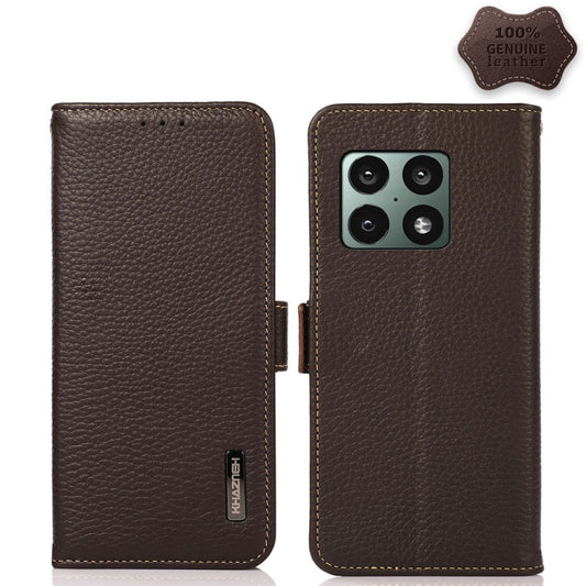 For OnePlus 10 Pro 5G KHAZNEH Side-Magnetic Litchi Genuine Leather RFID Phone Case(Brown) - OnePlus Cases by buy2fix | Online Shopping UK | buy2fix