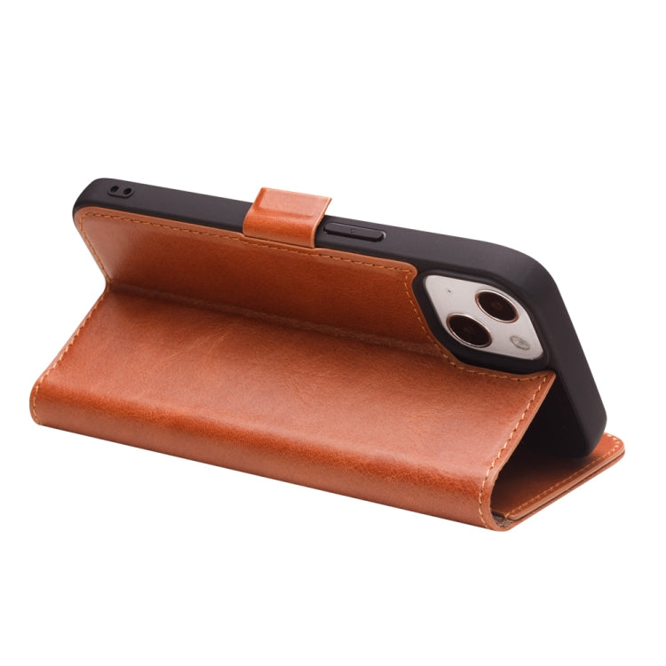 For iPhone 13 mini QIALINO Magnetic Buckle Leather Phone Case (Brown) - iPhone 13 mini Cases by QIALINO | Online Shopping UK | buy2fix