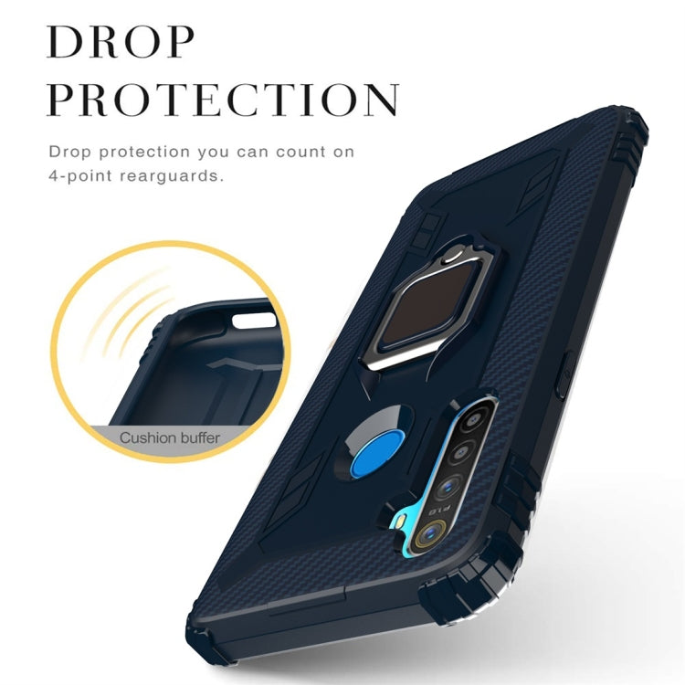 For OPPO Realme 5 Carbon Fiber Protective Case with 360 Degree Rotating Ring Holder(Blue) - Realme Cases by buy2fix | Online Shopping UK | buy2fix