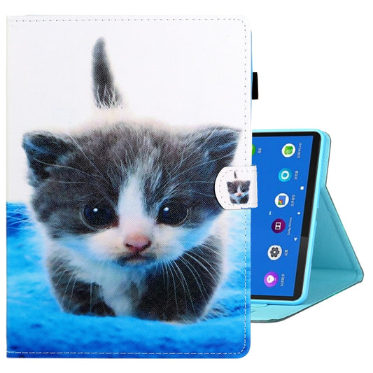 For Samsung Galaxy Tab A8 10.5 2021 Coloured Drawing Stitching Leather Tablet Case(Blue White Cat) - Other Galaxy Tab PC by buy2fix | Online Shopping UK | buy2fix