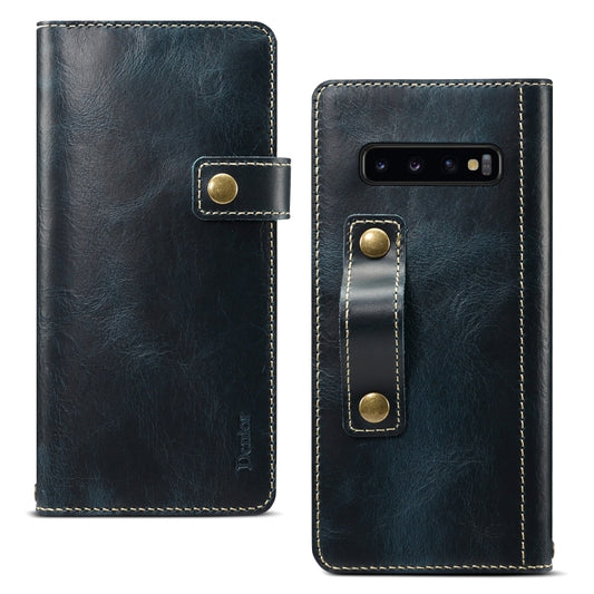 For Galaxy S10 Plus Denior Oil Wax Cowhide DK Magnetic Button Horizontal Flip Leather Case with Holder & Card Slots & Wallet(Dark Blue) - Galaxy Phone Cases by Denior | Online Shopping UK | buy2fix