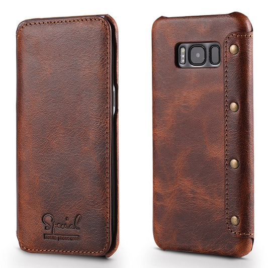 For Galaxy S8 Denior Oil Wax Cowhide Simple Horizontal Flip Leather Case with Card Slots & Wallet(Brown) - Galaxy Phone Cases by Denior | Online Shopping UK | buy2fix