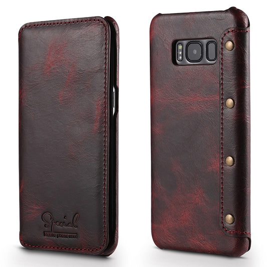 For Galaxy S8 Denior Oil Wax Cowhide Simple Horizontal Flip Leather Case with Card Slots & Wallet(Dark Red) - Galaxy Phone Cases by Denior | Online Shopping UK | buy2fix