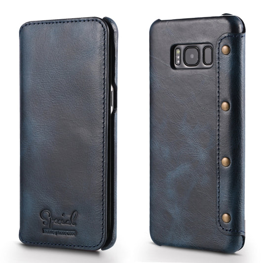 For Galaxy S8 Plus Denior Oil Wax Cowhide Simple Horizontal Flip Leather Case with Card Slots & Wallet(Dark Blue) - Galaxy Phone Cases by Denior | Online Shopping UK | buy2fix