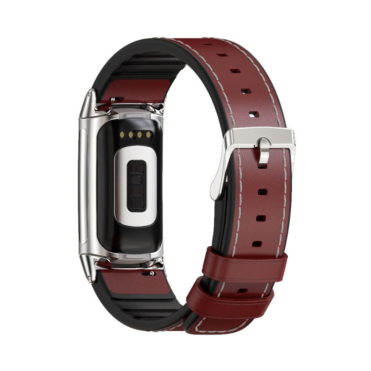 For Fitbit Charge5 Mijobs TPU + Leather Watch Band(Red+Silver) - Watch Bands by MIJOBS | Online Shopping UK | buy2fix