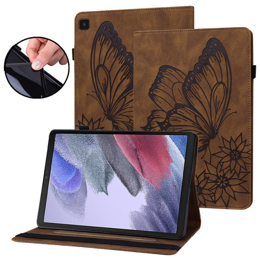 For Samsung Galaxy Tab A7 Lite T220/T225 Big Butterfly Embossed Leather Tablet Case(Brown) - Tab A7 Lite T220 / T225 by buy2fix | Online Shopping UK | buy2fix