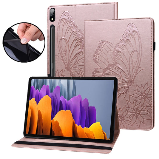 For Samsung Galaxy Tab S7 T870 Big Butterfly Embossed Leather Tablet Case(Rose Gold) - Galaxy Tab S7 by buy2fix | Online Shopping UK | buy2fix