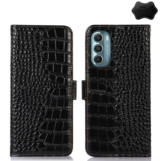 For Motorola Moto G Stylus 5G 2022 Crocodile Top Layer Cowhide Leather Phone Case(Black) - Motorola Cases by buy2fix | Online Shopping UK | buy2fix