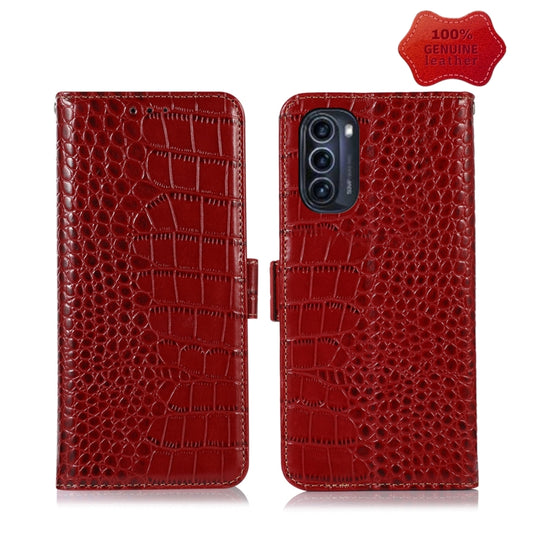 For Motorola Moto G52j 5G Crocodile Top Layer Cowhide Leather Phone Case(Red) - Motorola Cases by buy2fix | Online Shopping UK | buy2fix