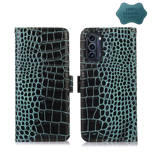 For Motorola Moto G52j 5G Crocodile Top Layer Cowhide Leather Phone Case(Green) - Motorola Cases by buy2fix | Online Shopping UK | buy2fix