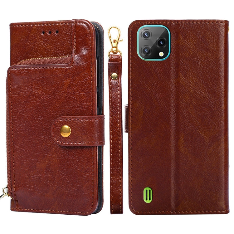 For Blackview A55 Zipper Bag Leather Phone Case(Brown) - More Brand by buy2fix | Online Shopping UK | buy2fix